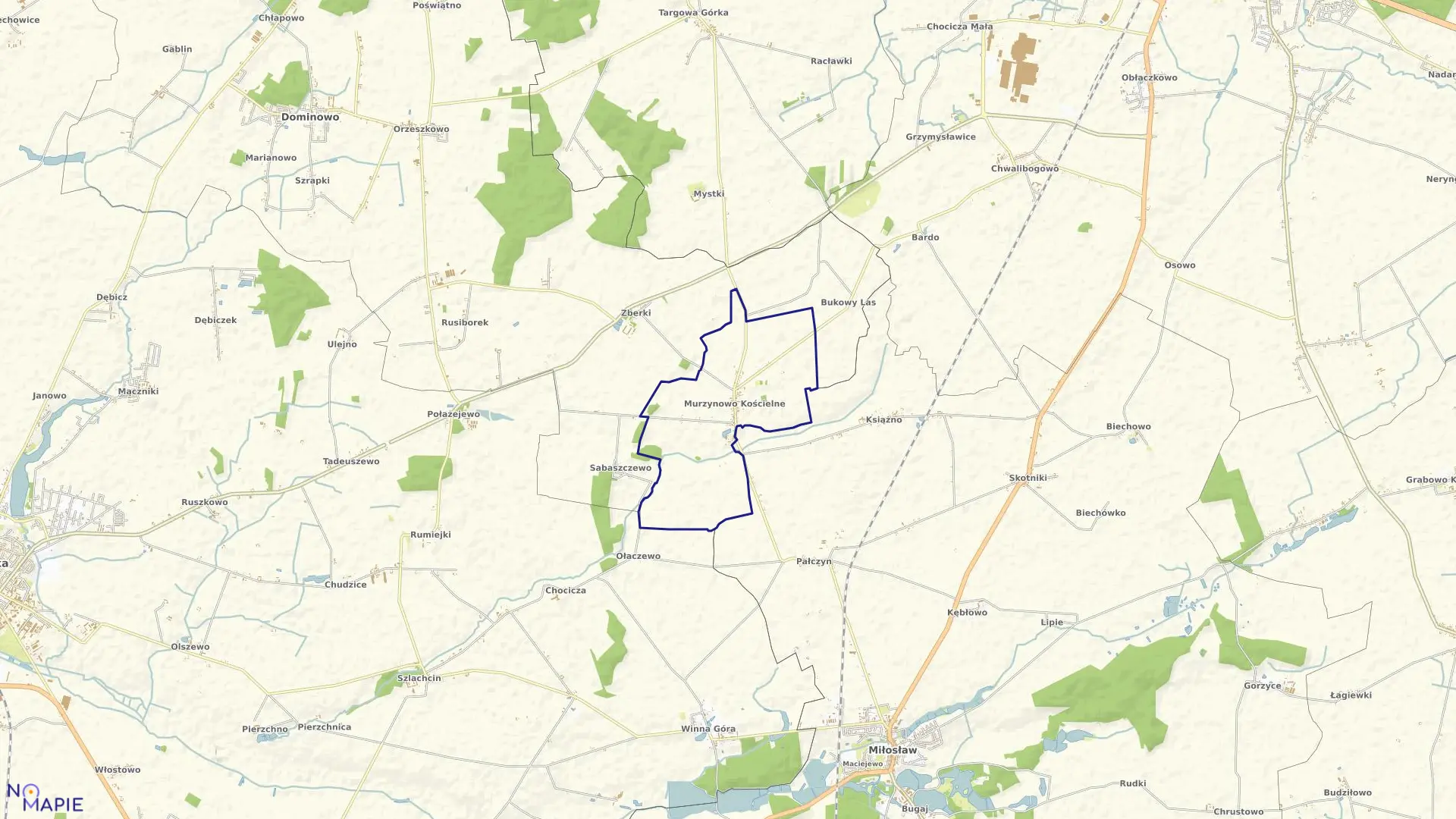 Mapa obrębu MURZYNOWO KOŚCIELNE w gminie Dominowo